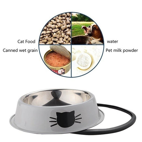 Stainless Steel Anti Skid Cat Food Water Dish Bowl